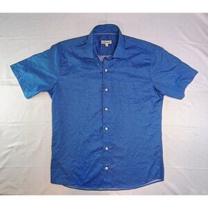 Peter Millar Men’s Short Sleeve Button Down Shirt Cotton Blue Geometric Medium